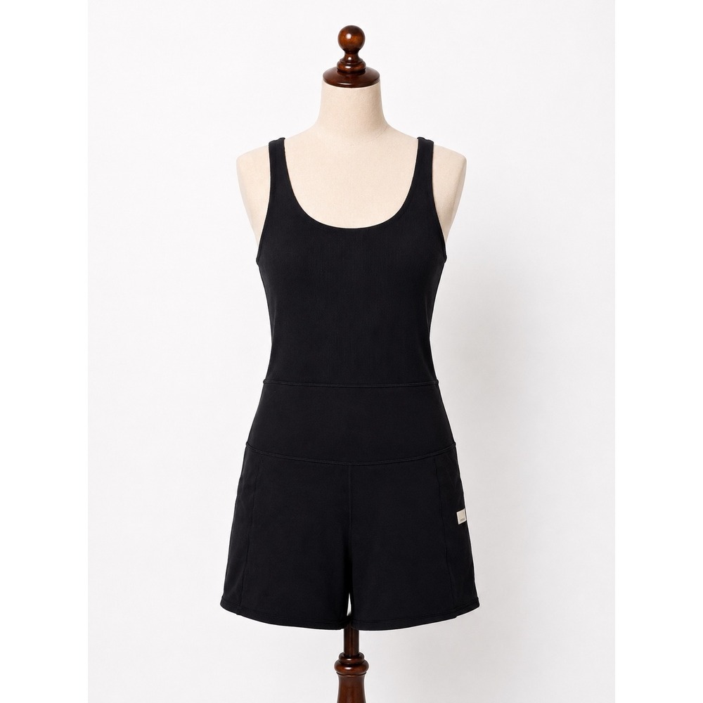 Vuori Studio Romper Black Ribbed Athletic One Piece Shorts Style VW397 Womens M - Picture 1 of 9